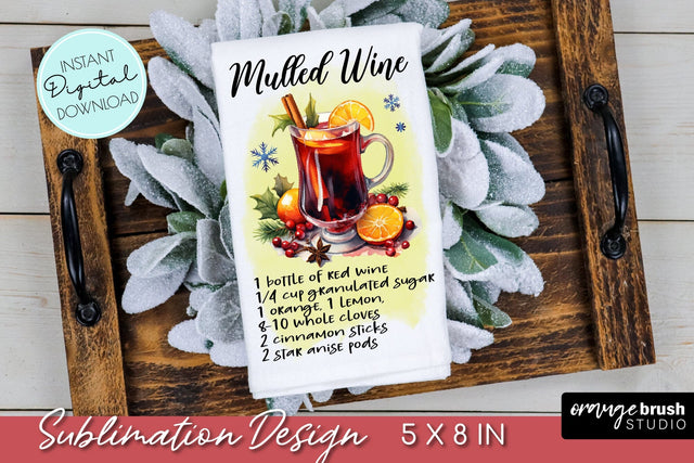Christmas Kitchen Towel Sublimation, Cocktail Recipe Design Sublimation OrangeBrushStudio 