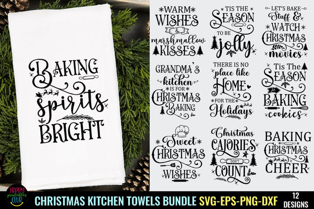 Christmas Kitchen Towel SVG Bundle I Christmas Tea Towel SVG Bundle SVG Happy Printables Club 