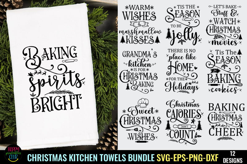 Christmas Kitchen Towel SVG Bundle I Christmas Tea Towel SVG Bundle SVG Happy Printables Club 
