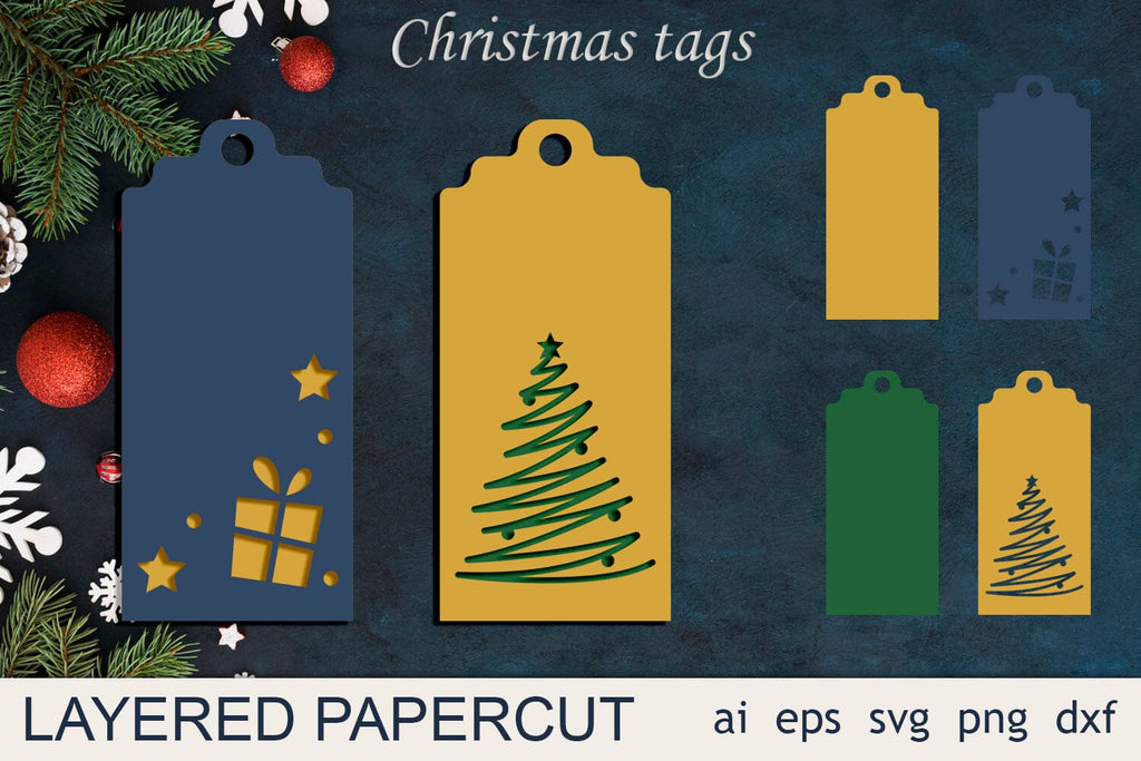 Christmas labels svg, Holiday gift tags svg layered papercut - So Fontsy