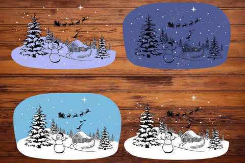 Christmas Landscape Winter Cabin Snowman Santa Sleigh SVG EPS PNG PDF SVG nikola 