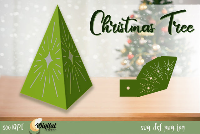 Christmas Lantern Paper Cut. 3D Christmas Trees Lantern SVG. 3D Paper Evgenyia Guschina 