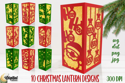 Christmas Lantern Paper Cut Bundle. Christmas Lamp Paper Cut 3D Paper Evgenyia Guschina 