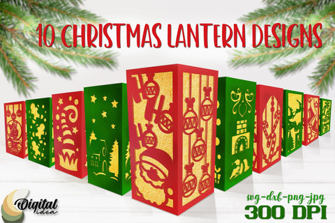 Christmas Lantern Paper Cut Bundle. Christmas Lamp Paper Cut 3D Paper Evgenyia Guschina 