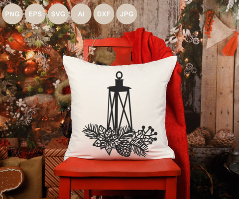 Christmas Lantern Svg file, Christmas Cut file, Pinecone Svg, Fir Tree Branch, Floral Lantern, Flower, Holiday, Candle Lamp, Winter Clip art SVG BogeliaVector 