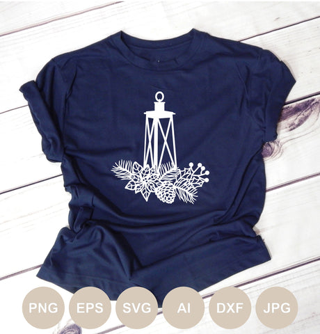 Christmas Lantern Svg file, Christmas Cut file, Pinecone Svg, Fir Tree Branch, Floral Lantern, Flower, Holiday, Candle Lamp, Winter Clip art SVG BogeliaVector 