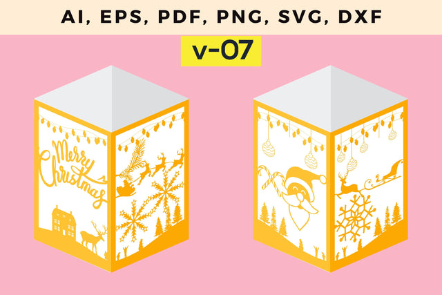 CHRISTMAS Lantern Template cut file, Multilayer Laser Cut Files, SVG, 3D Designs, Mini Design Bundles SVG MD JOYNAL ABDIN 