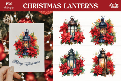 Christmas Lanterns PNG | Christmas Watercolor Clipart Sublimation Carla C Designs 