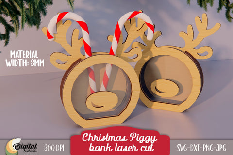 Christmas Laser Cut. Christmas Piggy Bank Laser Cut. 3D Money Box Laser Cut SVG Evgenyia Guschina 