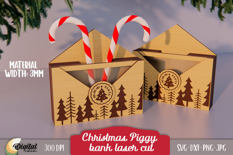 Christmas Laser Cut. Christmas Piggy Bank Laser Cut. 3D Money Box Laser Cut SVG Evgenyia Guschina 