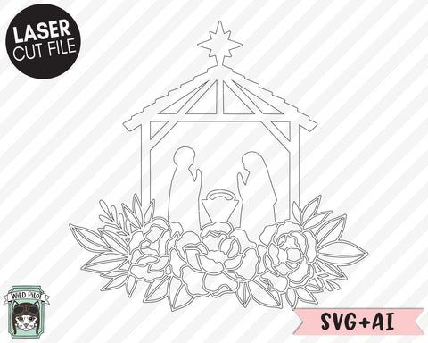 Christmas Laser Cut File, Nativity Laser Cut File, Nativity Floral Laser Cut File, Flower Nativity Cut File, Nativity Silhouette Sign Cut File SVG Wild Pilot 