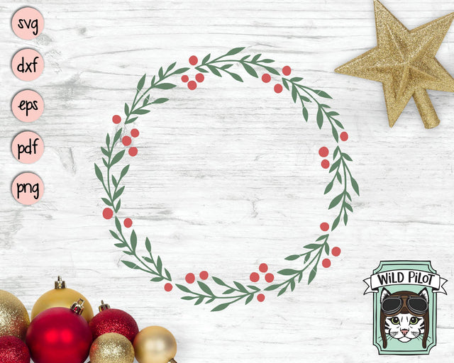 Christmas Laurel Wreath Monogram Frame SVG Cut File SVG Wild Pilot 
