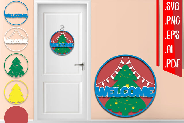 Christmas Layered Door Sign 2 svg eps ai png pdf 3D Paper zafrans studio 