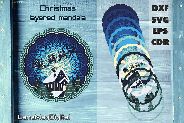 Christmas layered mandala SVG Santa Claus with Reindeer svg 3D Paper LanaMagDigital 