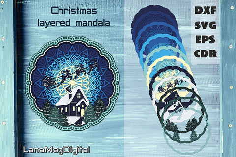 Christmas layered mandala SVG Santa Claus with Reindeer svg 3D Paper LanaMagDigital 