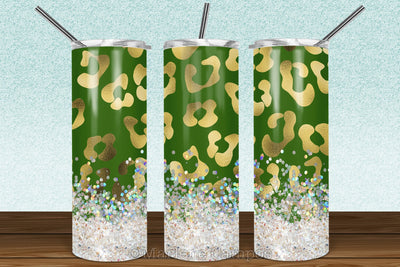 Christmas Leopard 20oz Skinny Tumbler Sublimation | Green and Gold Foil Sublimation Marlene Campos 