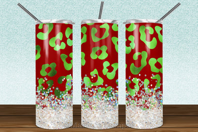 Christmas Leopard 20oz Skinny Tumbler Sublimation | Green foil and Red Sublimation Marlene Campos 