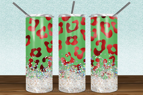 Christmas Leopard 20oz Skinny Tumbler Sublimation | Red Foil and Green Sublimation Marlene Campos 