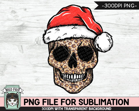Christmas Leopard Skull SUBLIMATION design PNG, Christmas Skull png, Christmas sublimation download, Skull Santa Hat png, Santa Skull png Sublimation Wild Pilot 