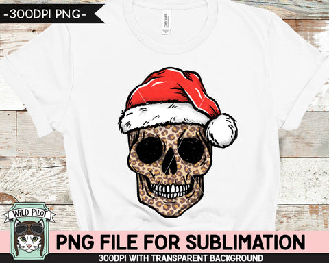 Christmas Leopard Skull SUBLIMATION design PNG, Christmas Skull png, Christmas sublimation download, Skull Santa Hat png, Santa Skull png Sublimation Wild Pilot 