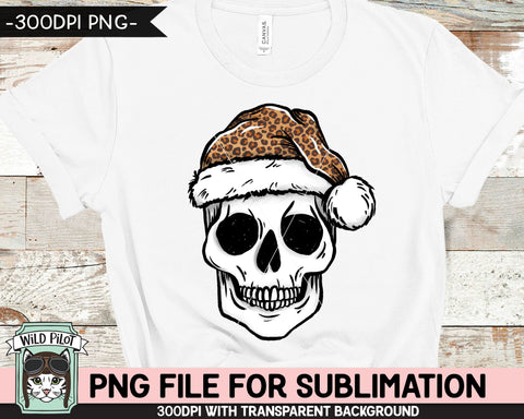 Christmas Leopard Skull SUBLIMATION design PNG, Christmas Skull png, Christmas sublimation download, Skull Santa Hat png, Santa Skull png Sublimation Wild Pilot 