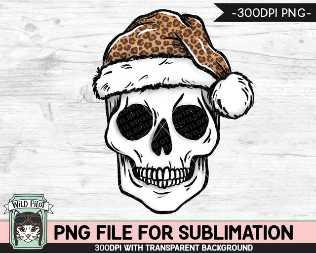 Christmas Leopard Skull SUBLIMATION design PNG, Christmas Skull png, Christmas sublimation download, Skull Santa Hat png, Santa Skull png Sublimation Wild Pilot 