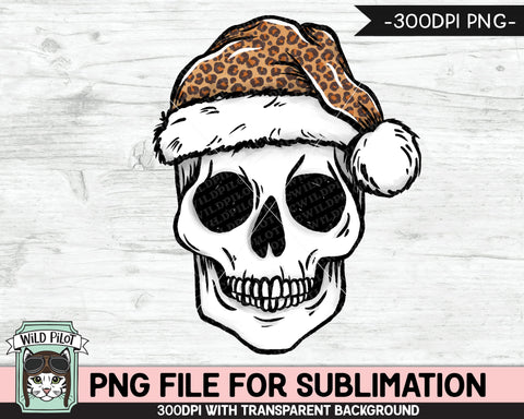 Christmas Leopard Skull SUBLIMATION design PNG, Christmas Skull png, Christmas sublimation download, Skull Santa Hat png, Santa Skull png Sublimation Wild Pilot 
