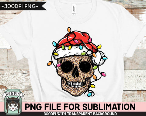 Christmas Leopard Skull SUBLIMATION design PNG, Christmas Skull png, Christmas sublimation, Skull Santa Hat Sublimation, Christmas Lights png file Sublimation Wild Pilot 