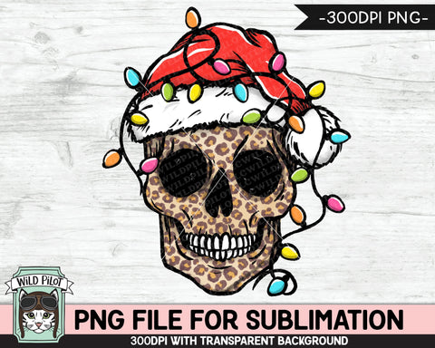 Christmas Leopard Skull SUBLIMATION design PNG, Christmas Skull png, Christmas sublimation, Skull Santa Hat Sublimation, Christmas Lights png file Sublimation Wild Pilot 