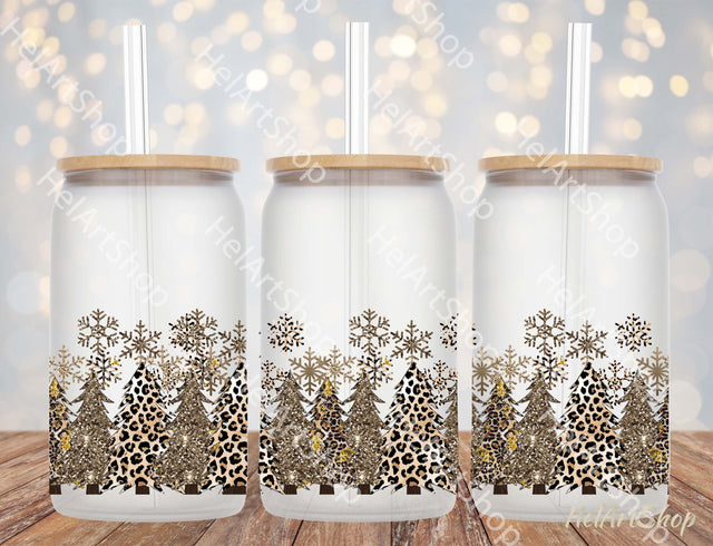 Christmas Leopard Trees Glass Png | 16oz Libbey Glass Can PNG Sublimation _HelArtShop_ 