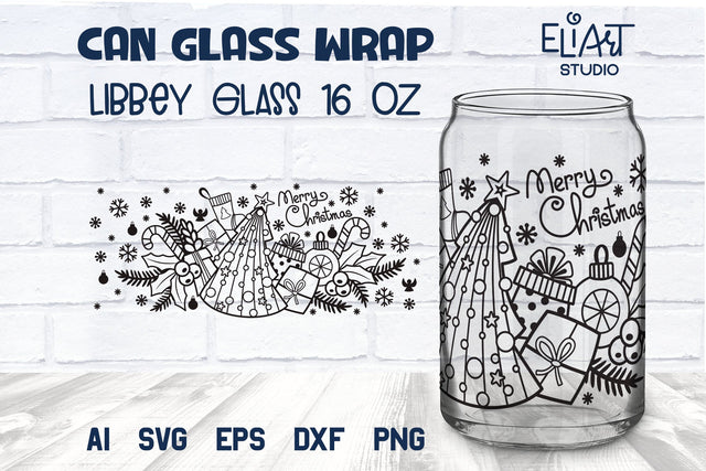 Christmas Libbey Wrap SVG, Libbey SVG Can Glass, 16 OZ Libbey Glass Christmas Design. SVG Elinorka 