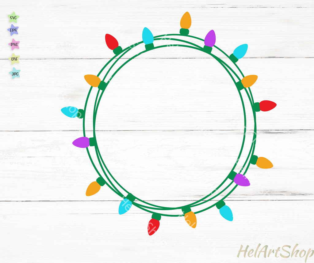 Christmas Light Frame Svg, Christmas Monogram Svg, Garland - So Fontsy