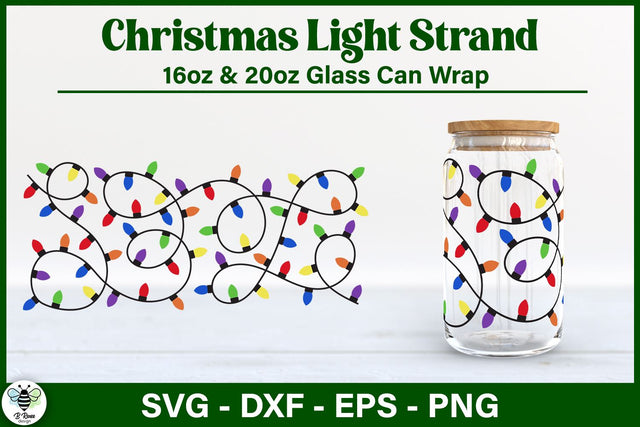 Christmas Light Glass Can SVG | 16oz and 20oz Can Glass Wrap SVG B Renee Design 