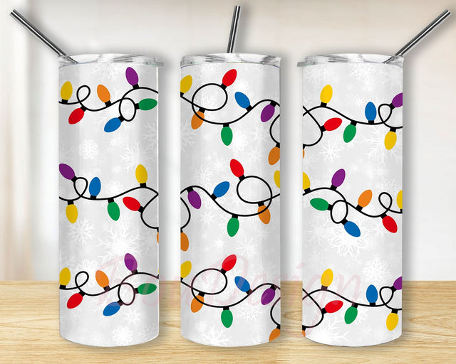 Christmas Light Tumbler PNG, Christmas Lights, String Lights, Christmas Tumbler, Christmas Light 20 Ounce Skinny Tumbler, Stainless Tumbler Sublimation BouDesign 