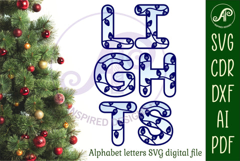 Christmas lights letters alphabet set. 33 layered letter SVG APInspireddesigns 