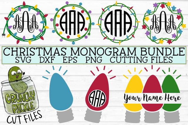 Christmas Lights Monogram Frame SVG Bundle SVG Crunchy Pickle 