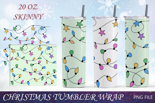 Christmas lights sublimation, 20oz skinny tumbler wrap design Sublimation AnastasiyaArtDesign 