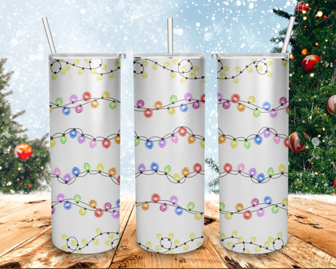 Christmas Lights Tumbler Wrap PNG, 20 oz Skinny Tumbler Sublimation Design Template, Merry Christmas Png Sublimation BOO-design 