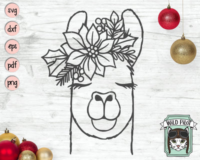 Christmas Llama SVG file, Llama Poinsettia SVG, Llama cut file, Llama Floral svg, Llama Flower svg, Christmas Animals svg, Poinsettia Animals svg SVG Wild Pilot 