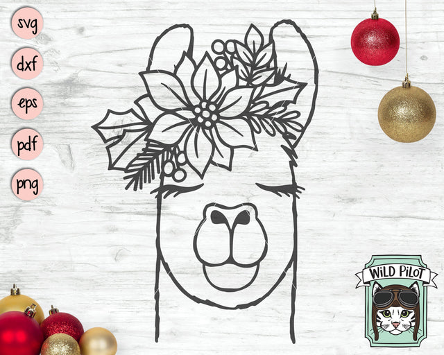 Christmas Llama SVG file, Llama Poinsettia SVG, Llama cut file, Llama Floral svg, Llama Flower svg, Christmas Animals svg, Poinsettia Animals svg SVG Wild Pilot 