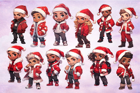 Christmas Male Clipart Bundle, Chibi Men Clipart Sublimation OrangeBrushStudio 