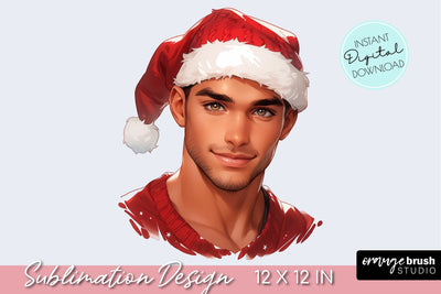 Christmas Male Sublimation Design Man in Santa Hat PNG Sublimation OrangeBrushStudio 