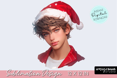 Christmas Man in Santa Hat, Male Christmas Sublimation Sublimation OrangeBrushStudio 