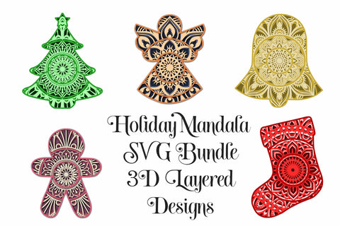 Christmas Mandala Bundle - 3D Layered Mandalas SVG Digital Honeybee 