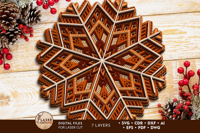 CHRISTMAS MANDALA Multilayer Wood Cut and Paper Cut Template, Home Decoration SVG LaserCutano 