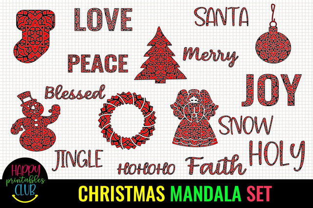 Christmas Mandala Set- Christmas Words- Mandala Christmas SVG Happy Printables Club 