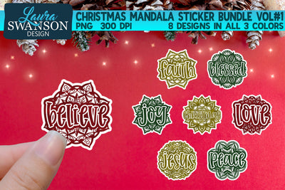 Christmas Mandala Sticker Bundle Vol#1 | Digital & Print Sticker Set SVG Laura Swanson Design 