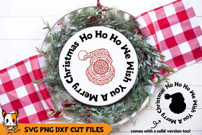 Christmas Mandala SVG | Ho Ho Ho We Wish You A Merry Christmas | Wood Round Sign SVG Zen Kitty 