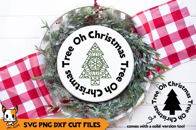 Christmas Mandala SVG | Oh Christmas Tree | Wood Round Sign SVG Zen Kitty 