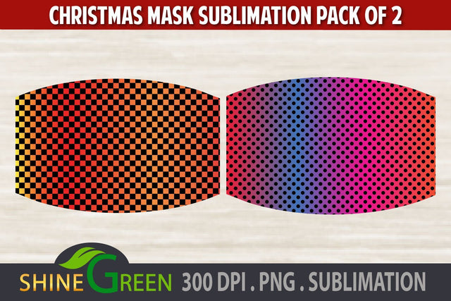 Christmas Mask Sublimation Pack of 2 300 DPI PNG Vector Files Sublimation Shine Green Art 